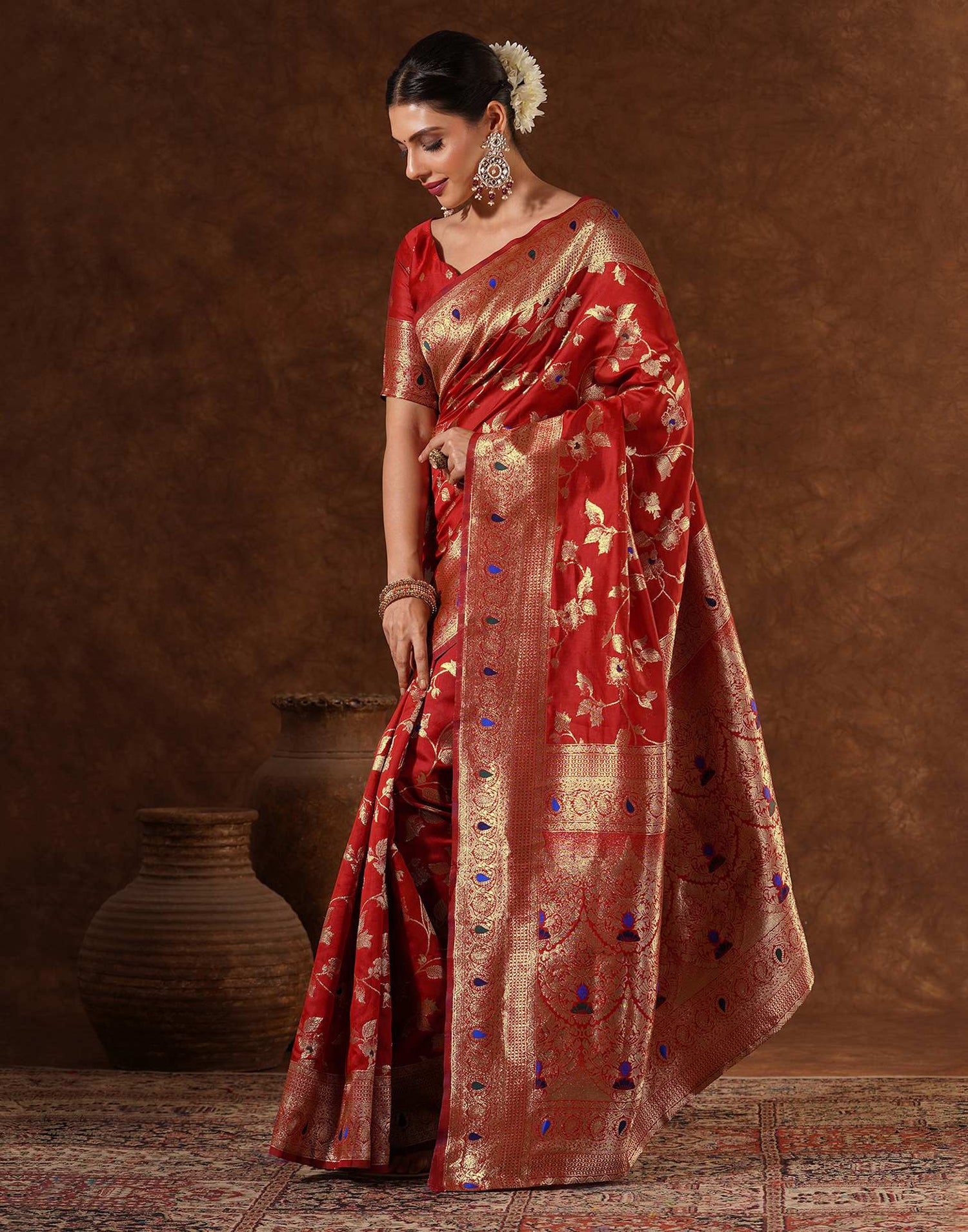 Red Silk Woven Banarasi Saree