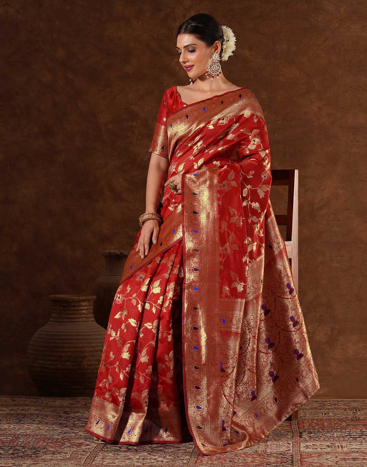 Red Silk Woven Banarasi Saree