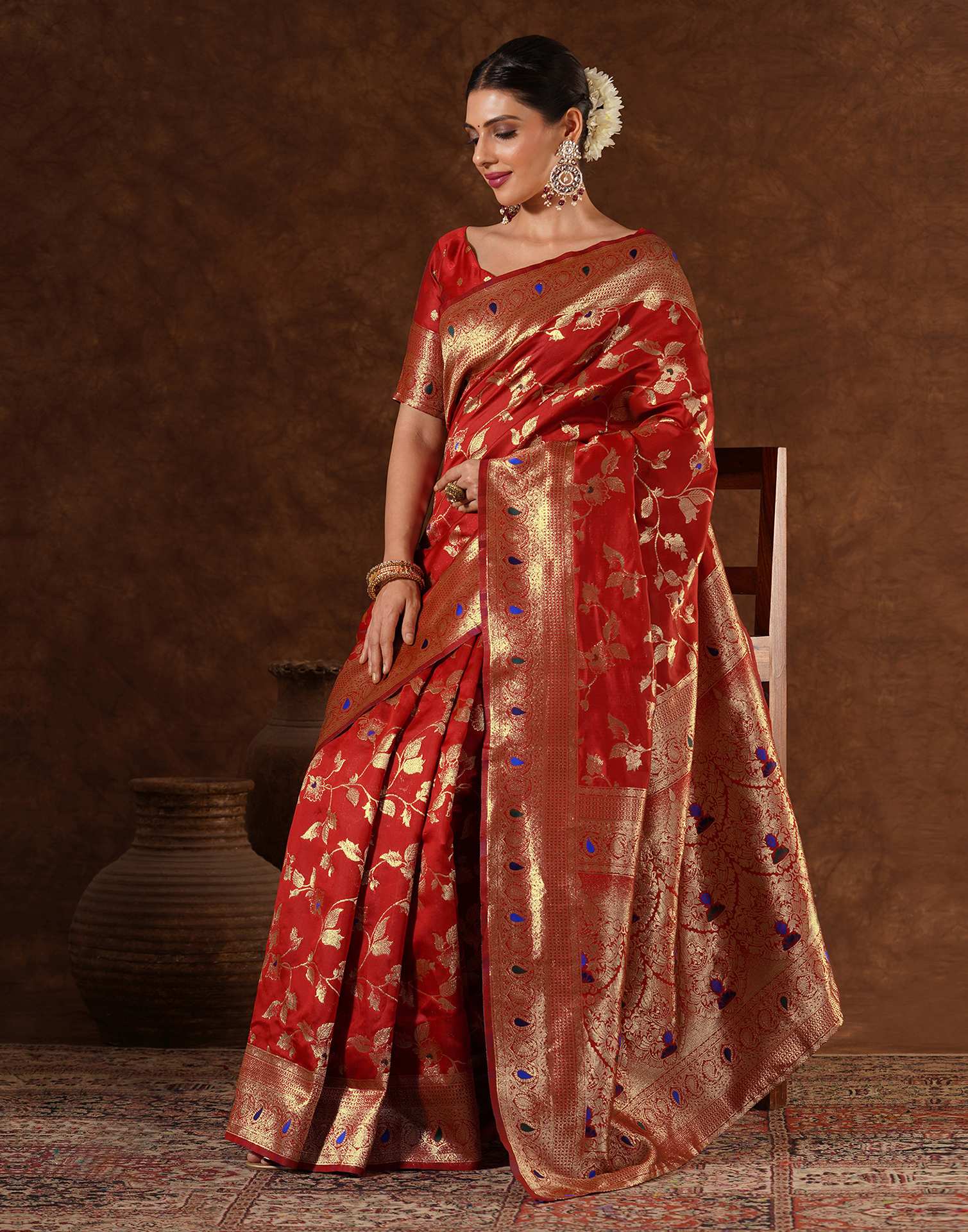 Red Silk Woven Banarasi Saree