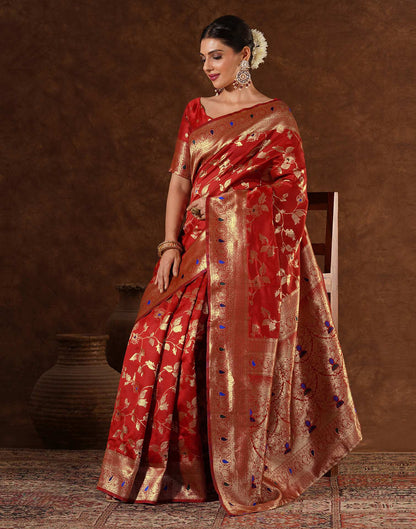 Red Silk Woven Banarasi Saree