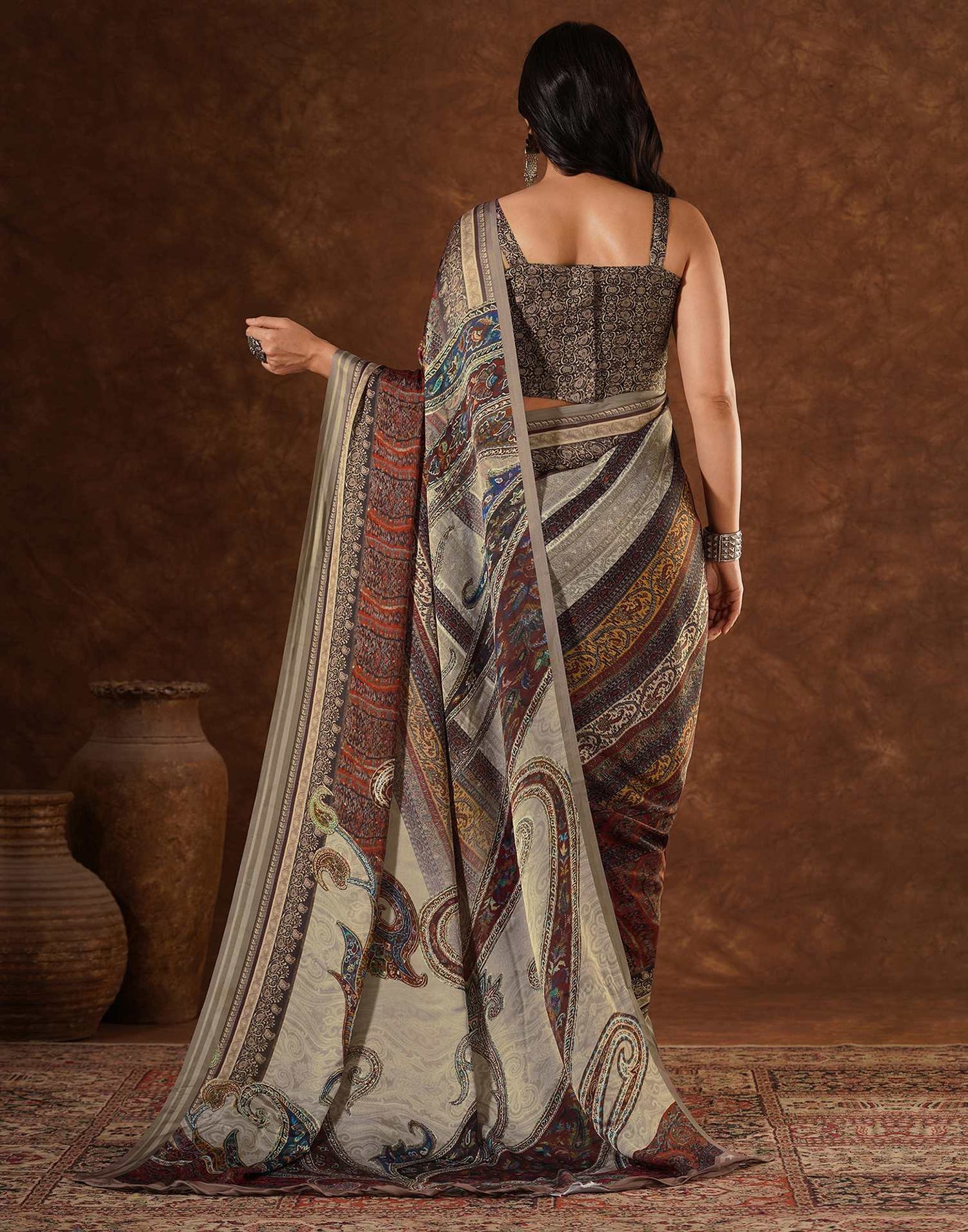 Red Satin Printed Saree