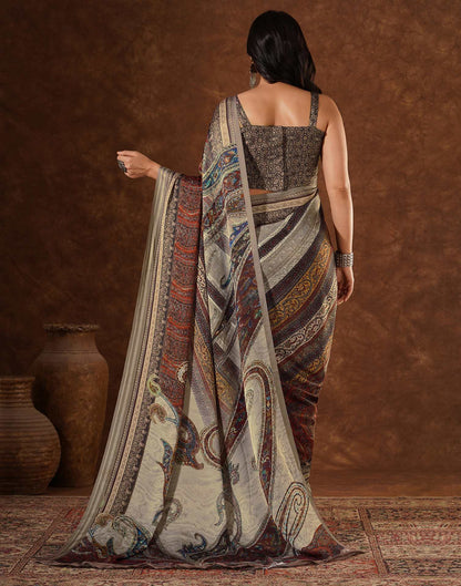 Red Satin Printed Saree
