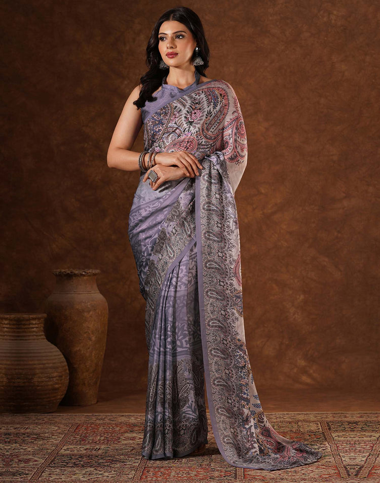 Multicoloured Satin Printed Saree