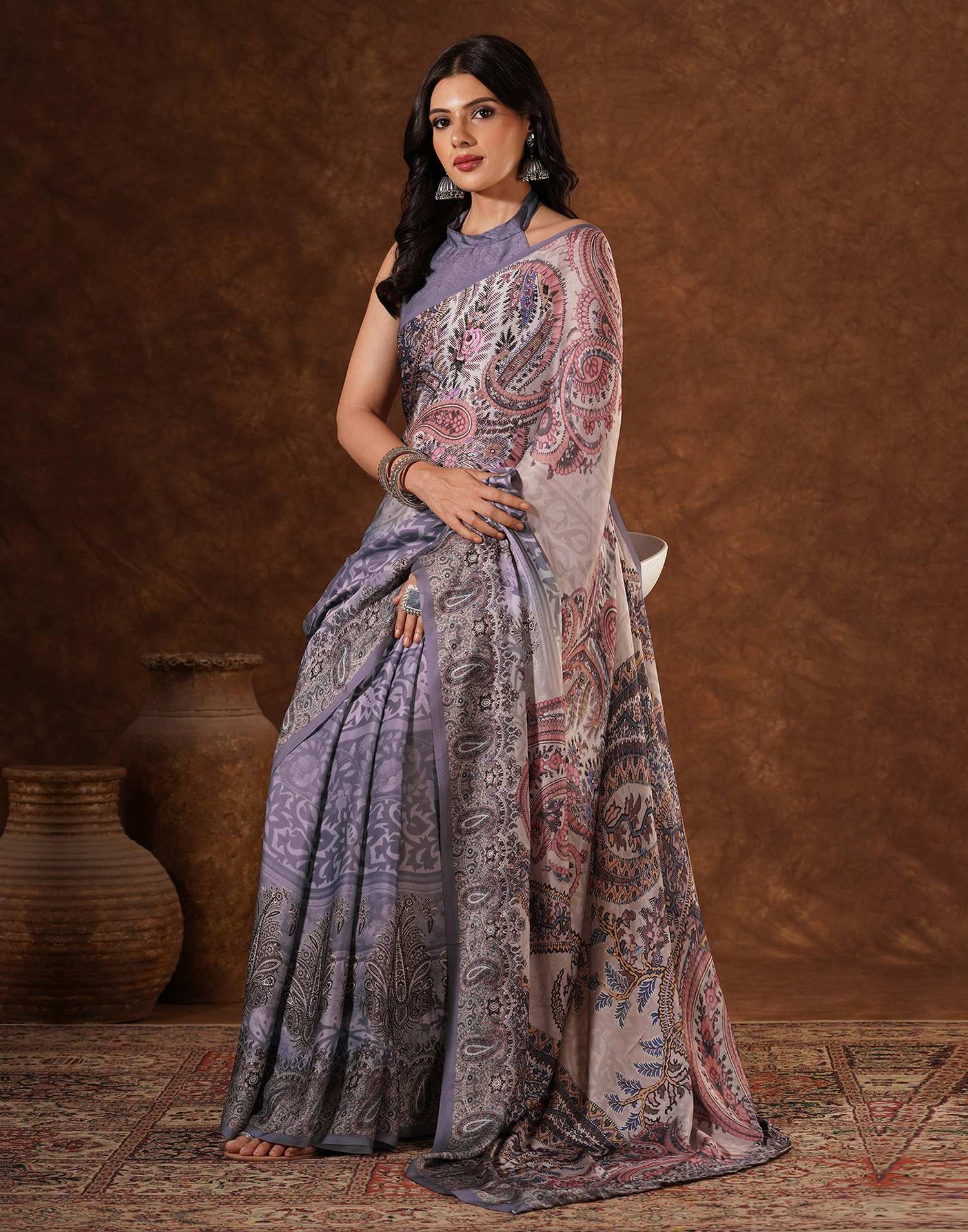 Multicoloured Satin Printed Saree