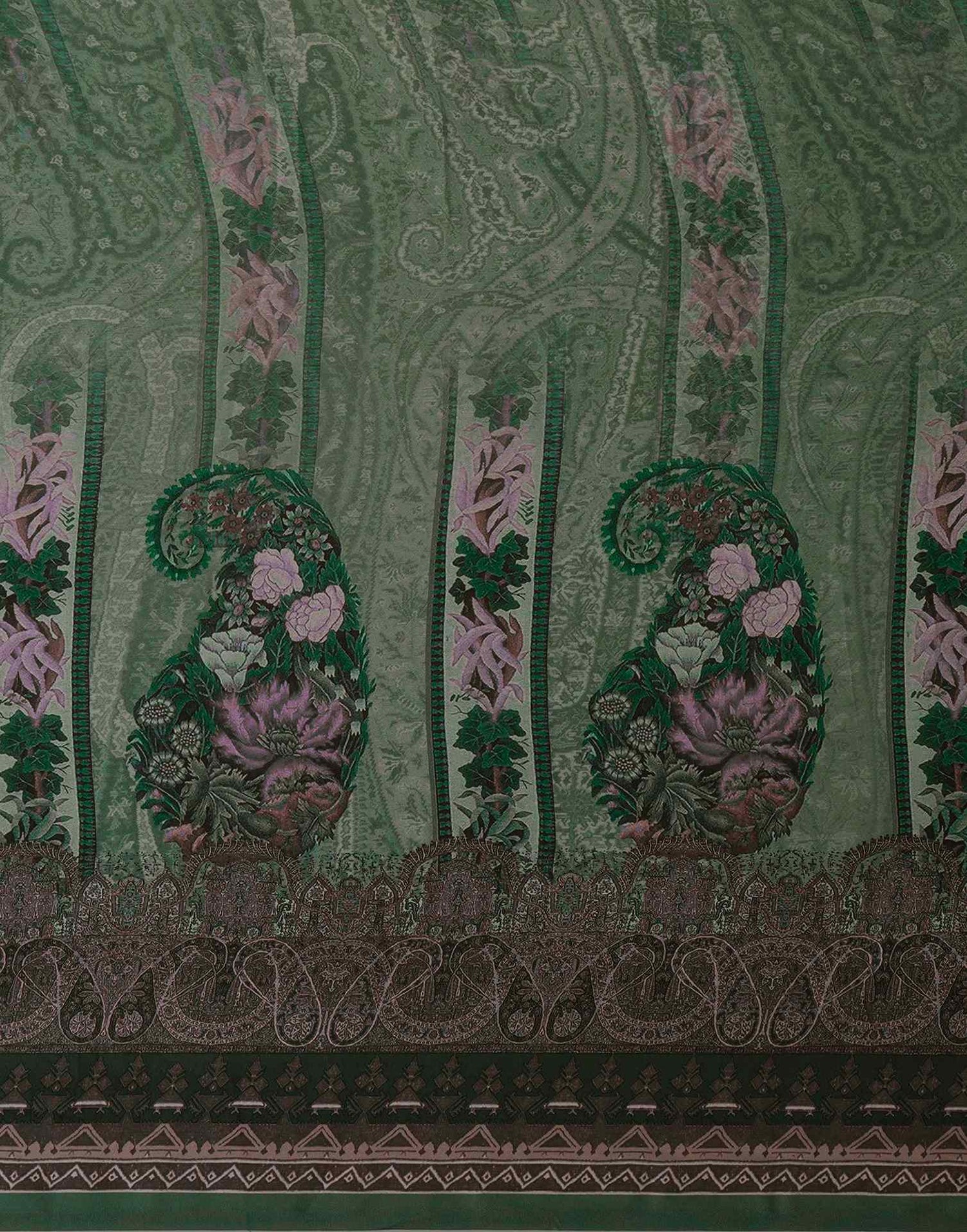 Green Satin Printed Saree