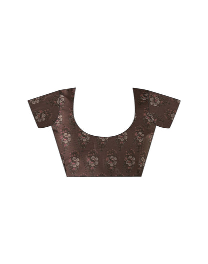 Brown Satin Printed Saree