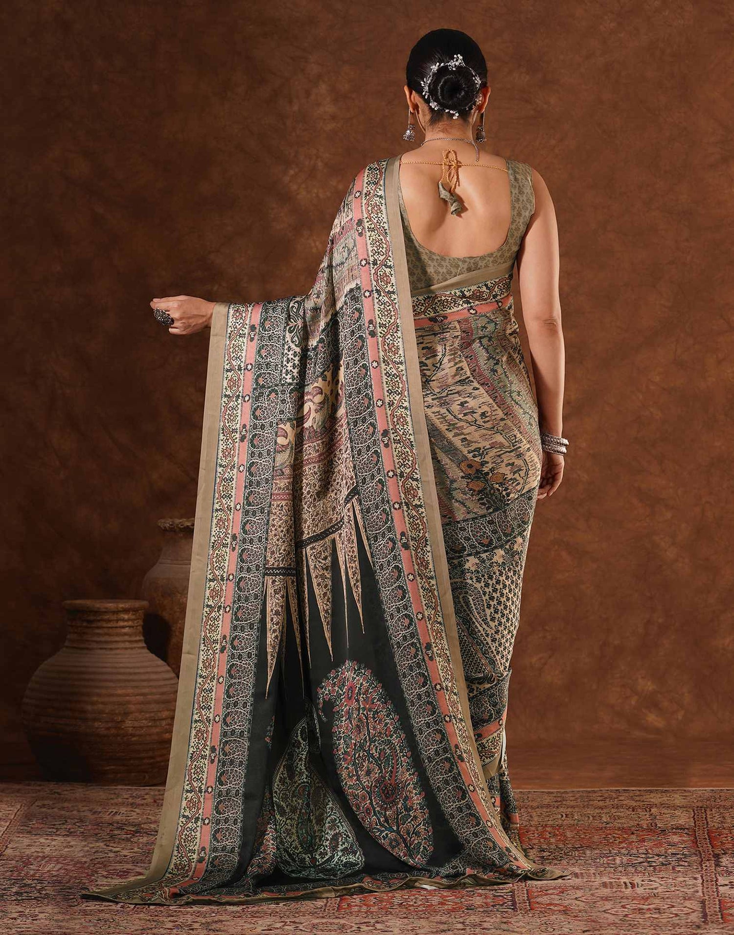 Beige Satin Printed Saree