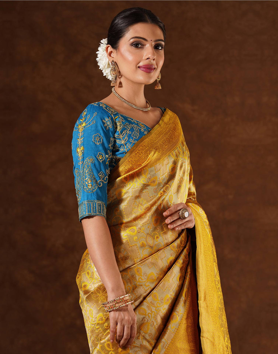 Yellow Silk Woven Saree