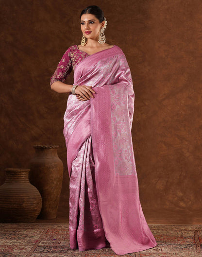 Pink Silk Woven Saree