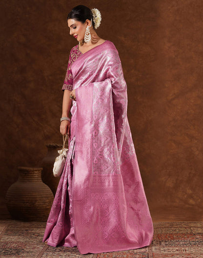 Pink Silk Woven Saree