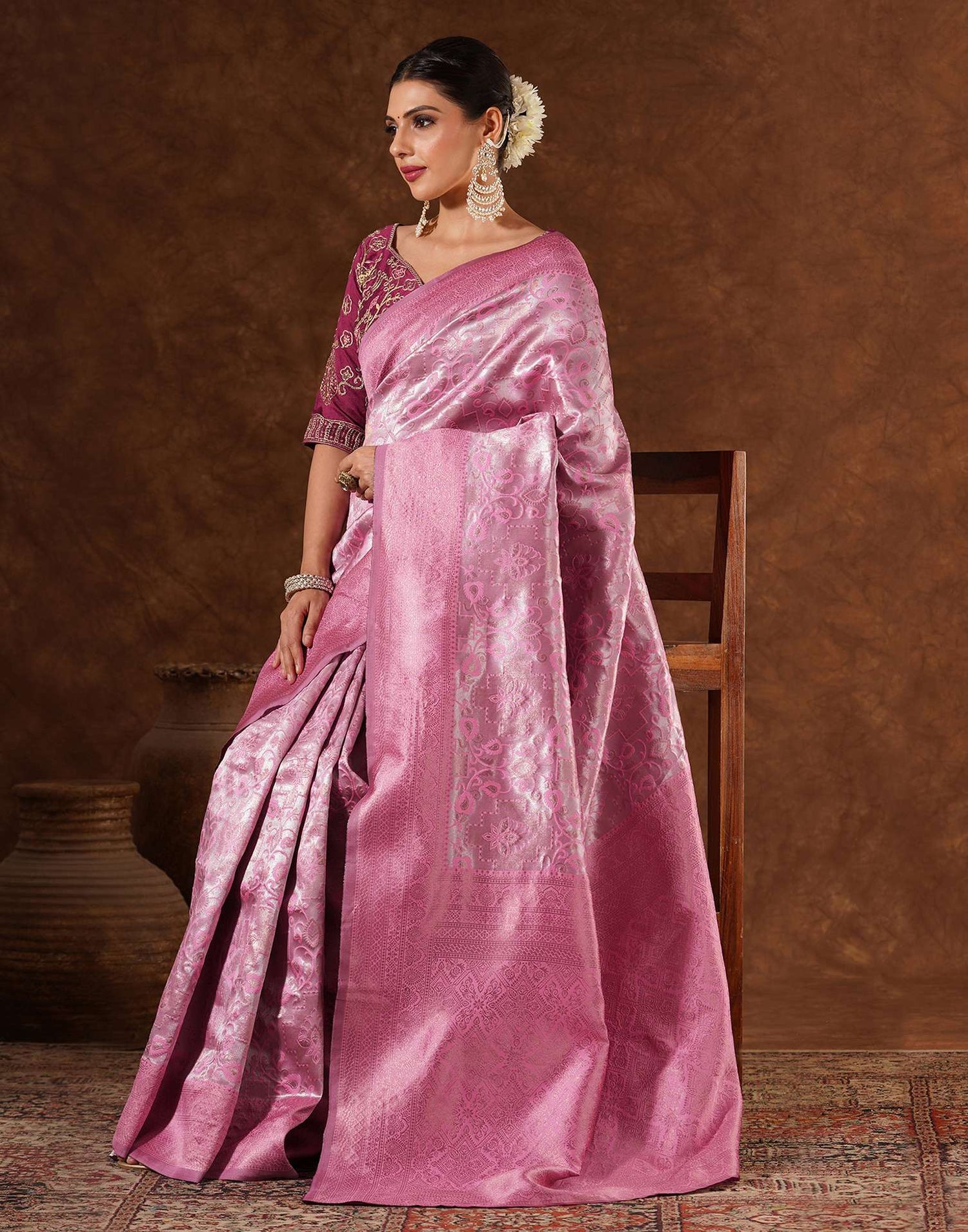 Pink Silk Woven Saree
