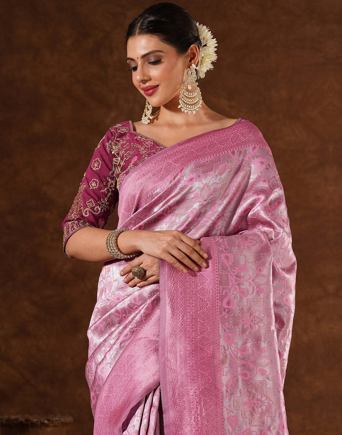 Pink Silk Woven Saree