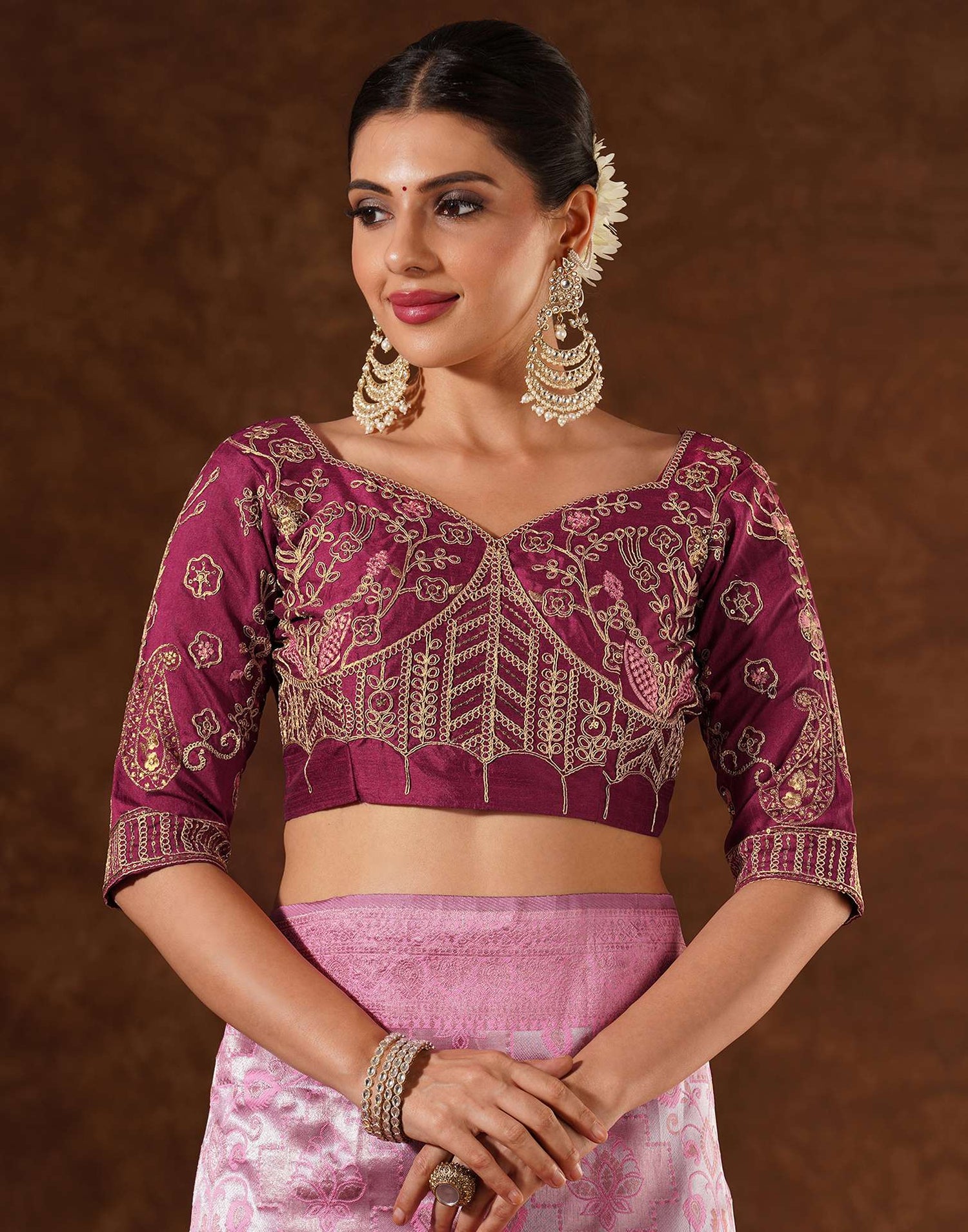 Pink Silk Woven Saree