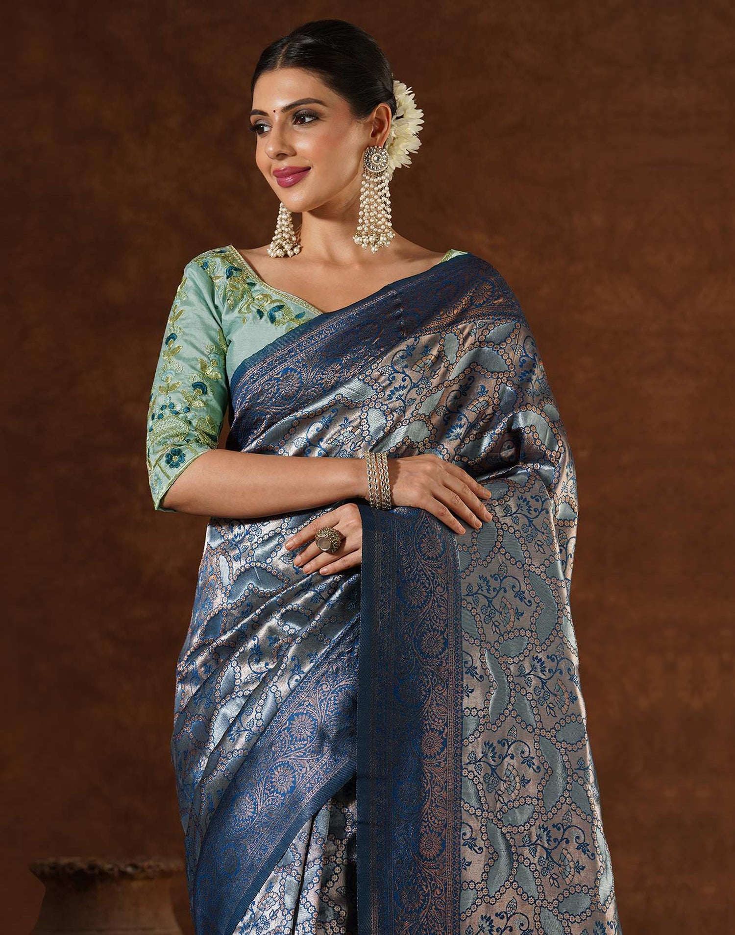 Blue Silk Woven Saree