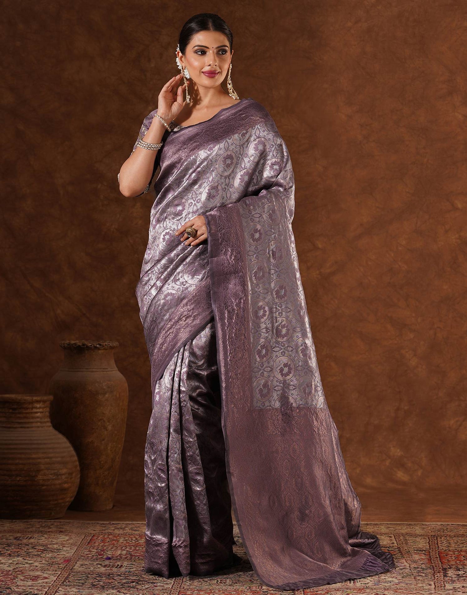 Mauve Silk Woven Saree