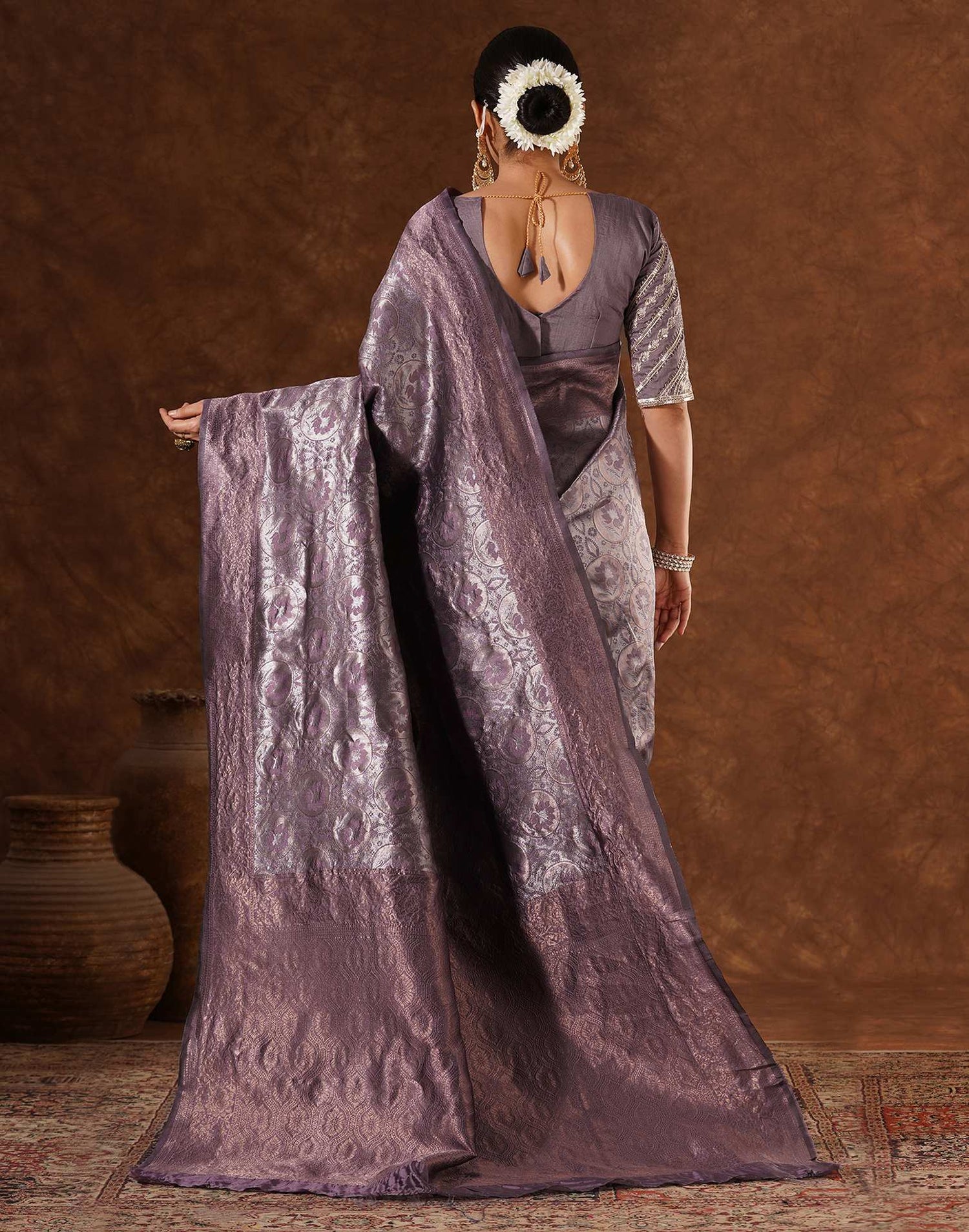 Mauve Silk Woven Saree