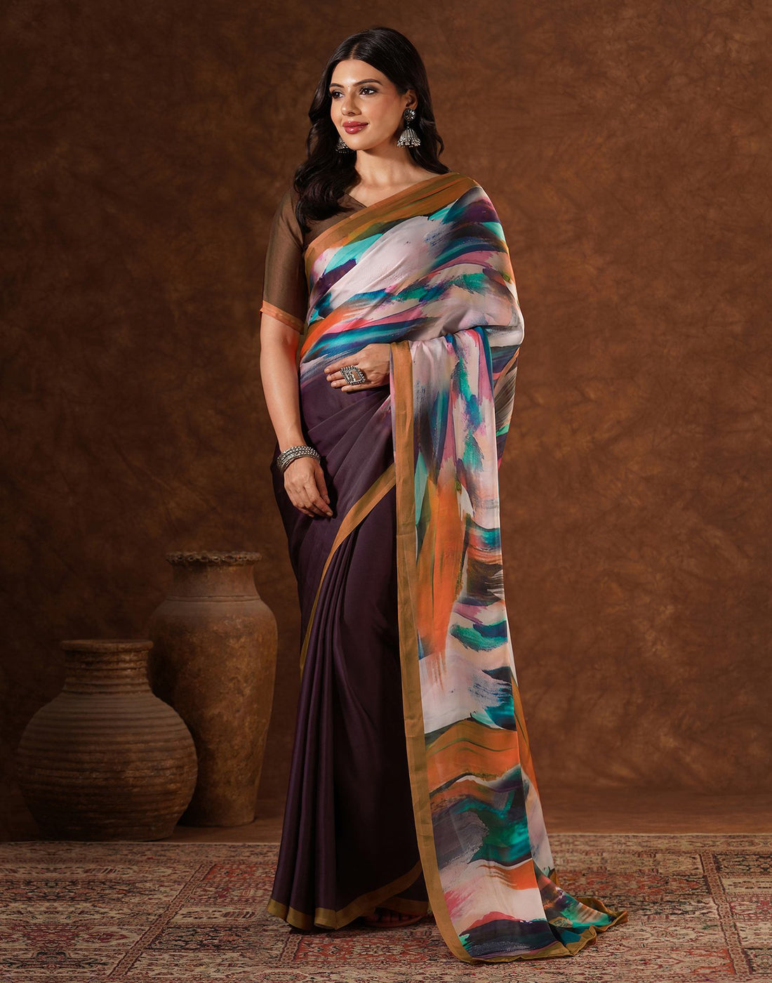 Multicoloured Satin Printed Saree