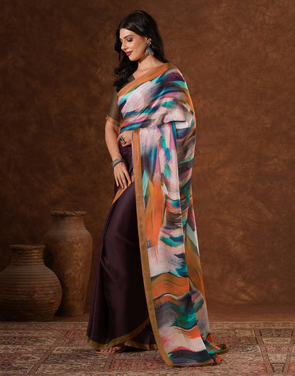 Multicoloured Satin Printed Saree