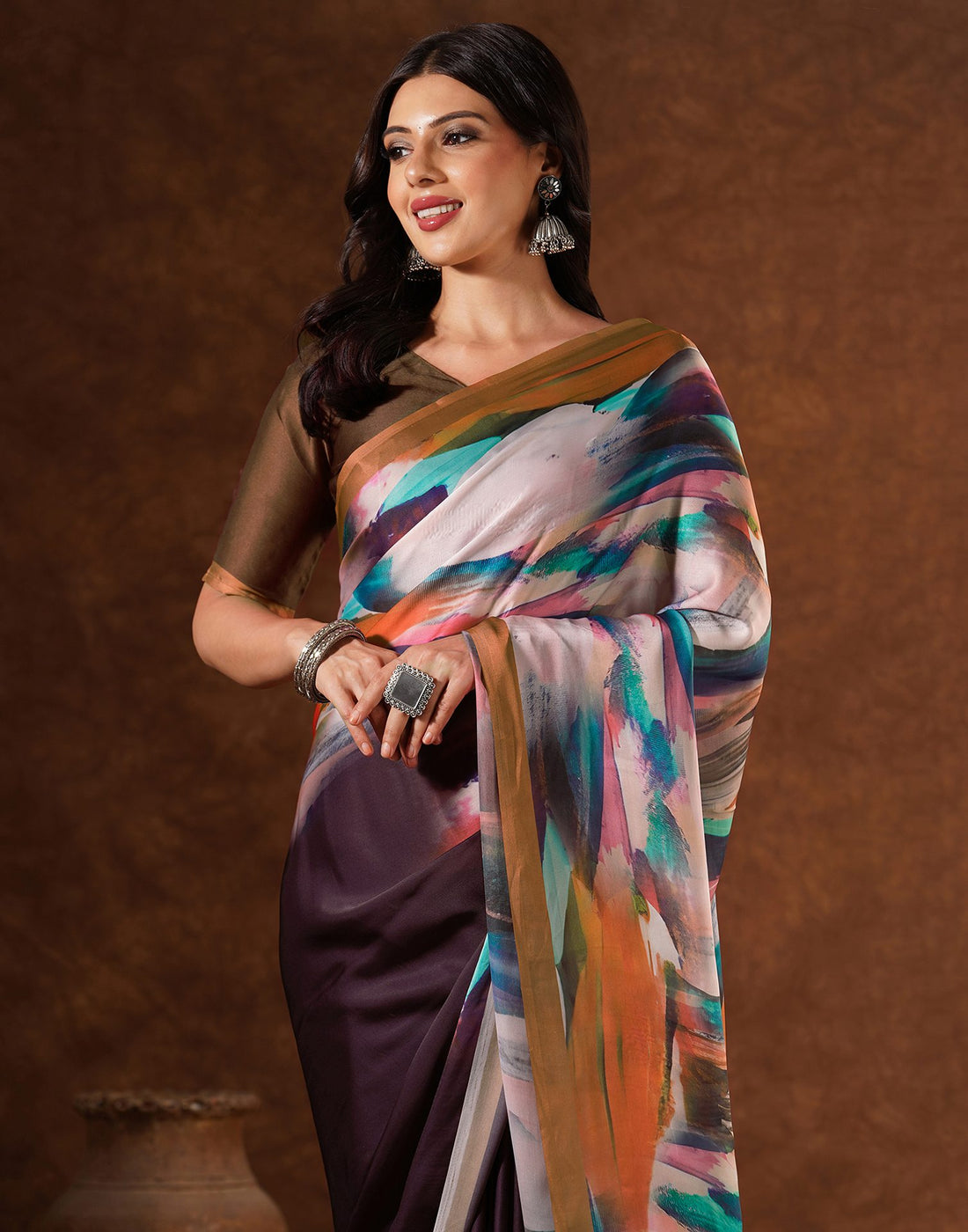 Multicoloured Satin Printed Saree