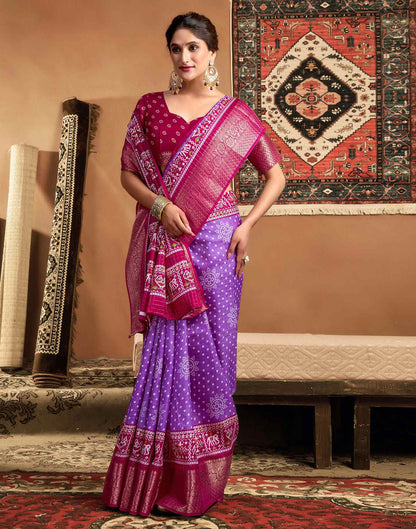 Purple Silk Printed Bandhani Saree