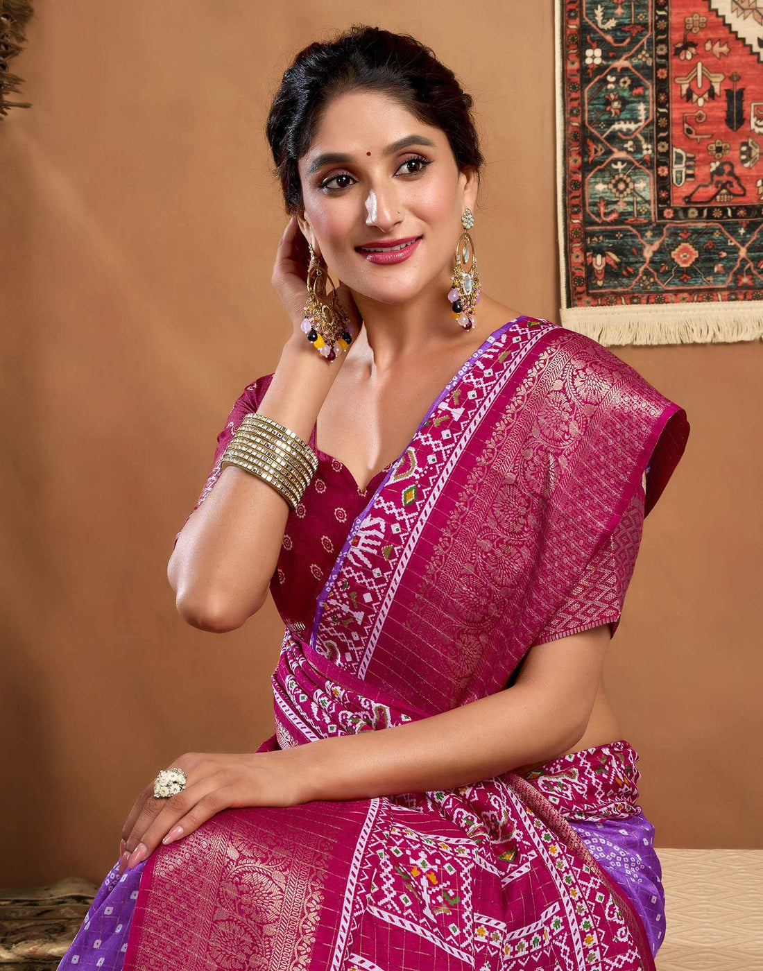 Purple Silk Printed Bandhani Saree