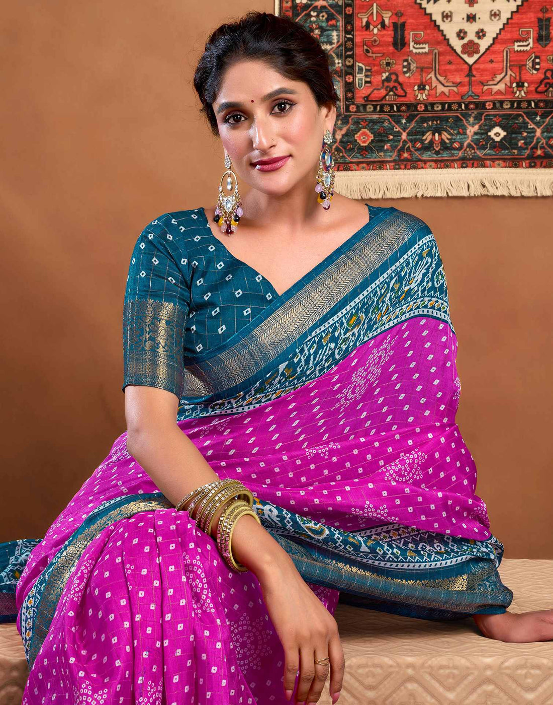 Rani Pink Silk Printed Bandhani Saree