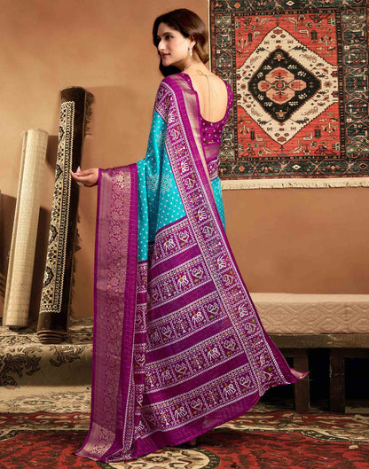 Turquoise Blue Silk Printed Bandhani Saree