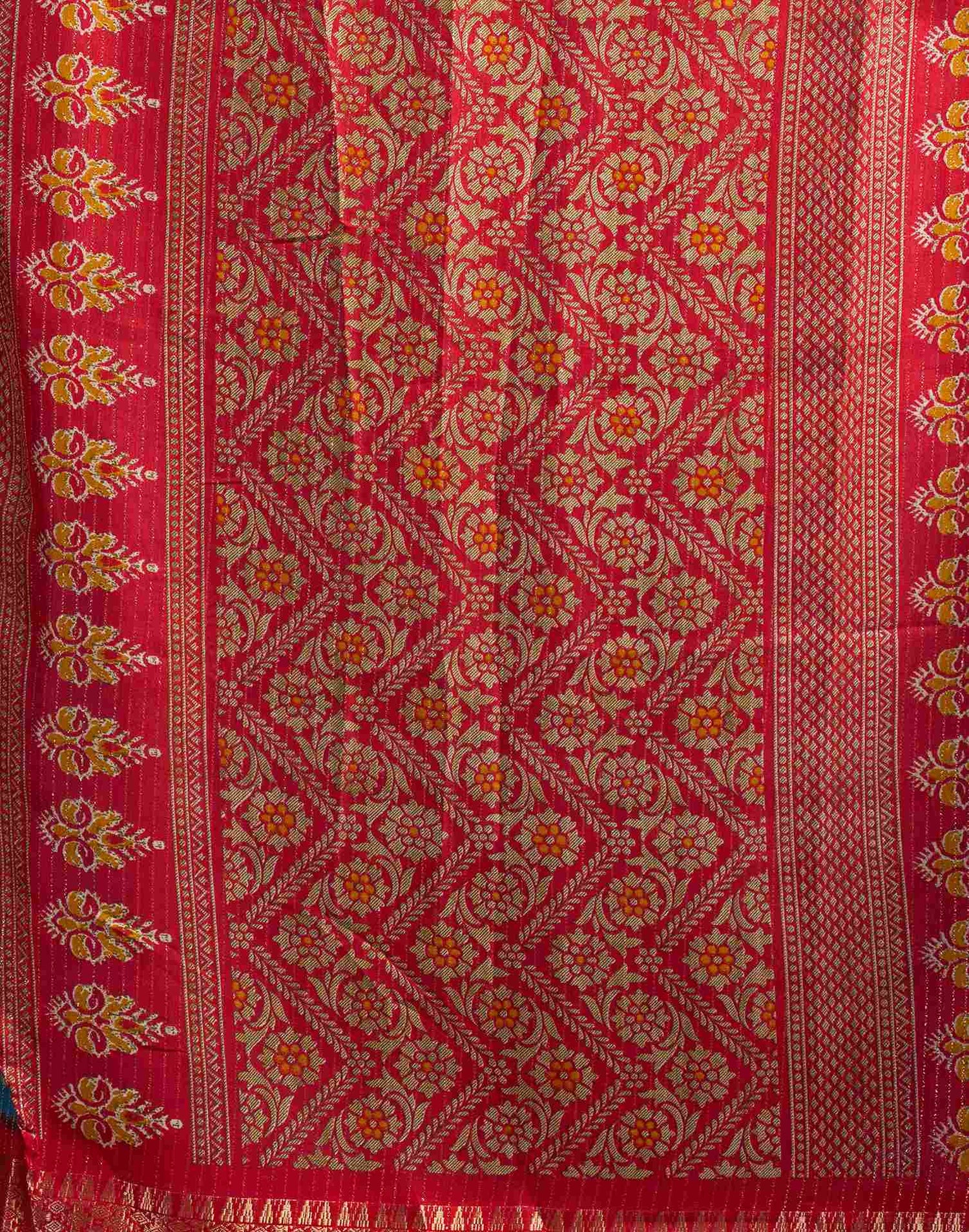 Rama Blue Silk Printed Zari Stripe Saree