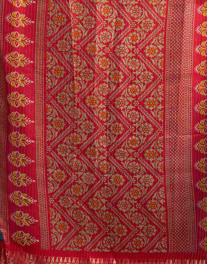 Rama Blue Silk Printed Zari Stripe Saree
