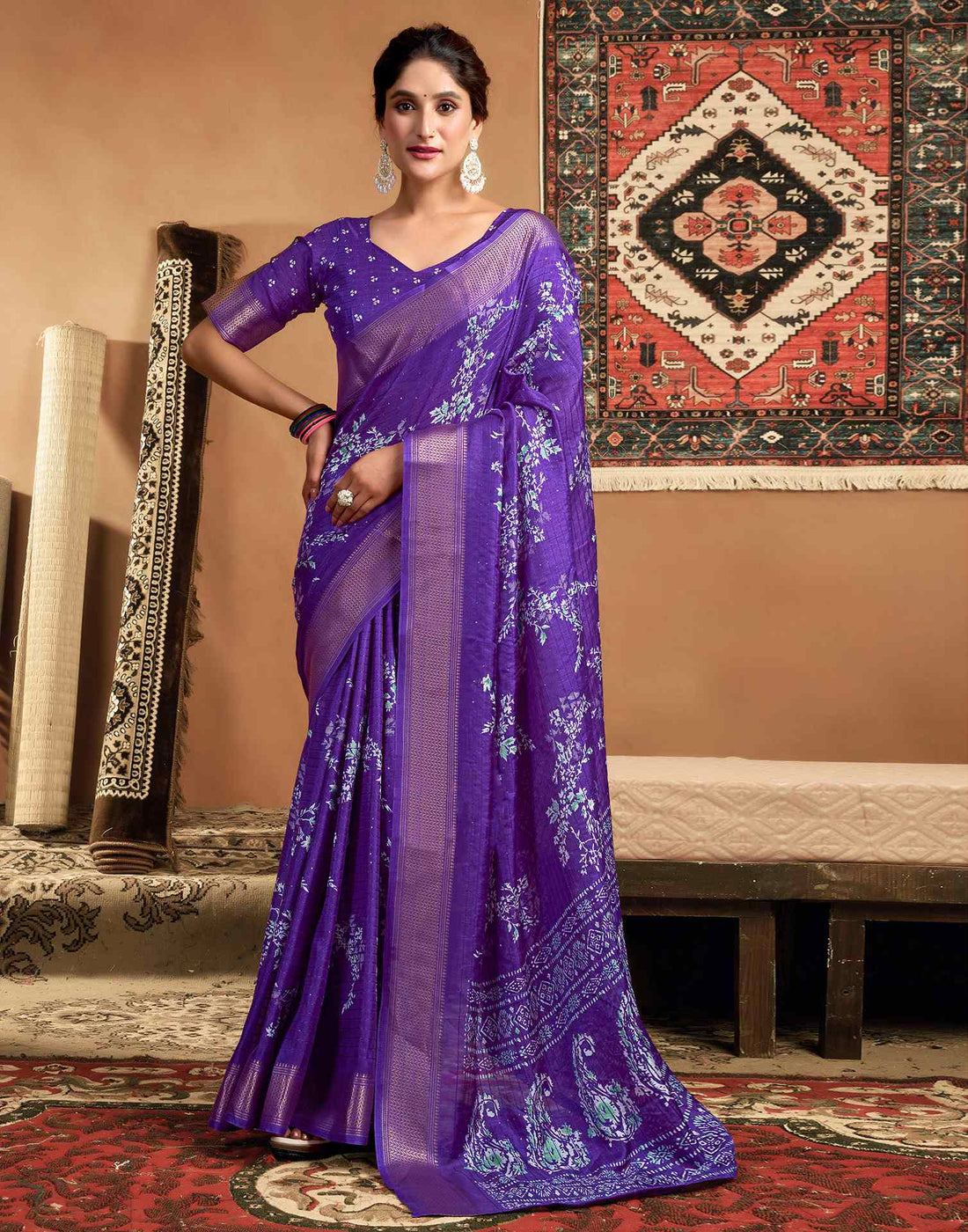 Violet Silk Printed Saree