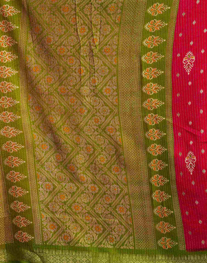 Red Silk Printed Zari Stripe Saree