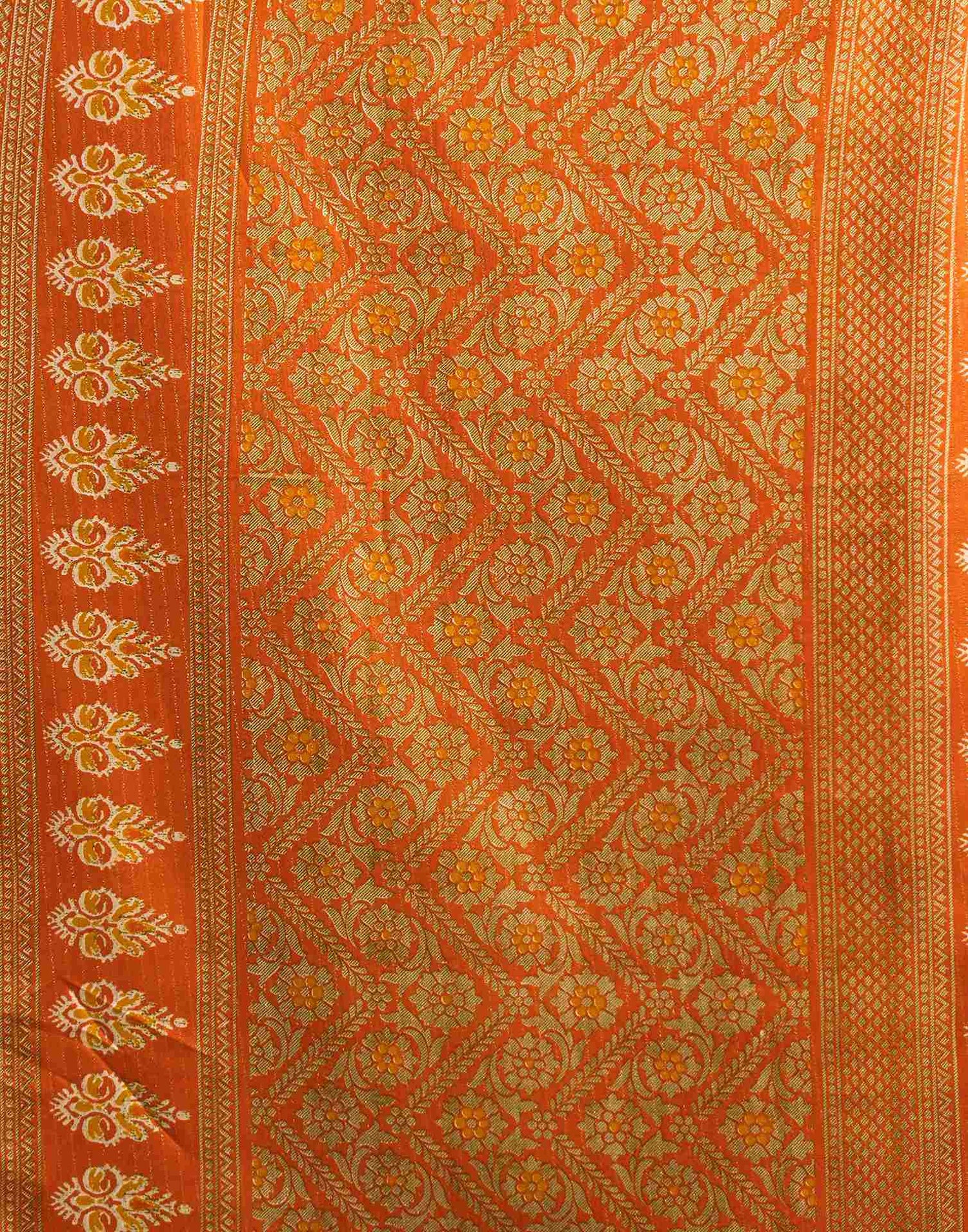 Mehandi Green Silk Printed Zari Stripe  Saree