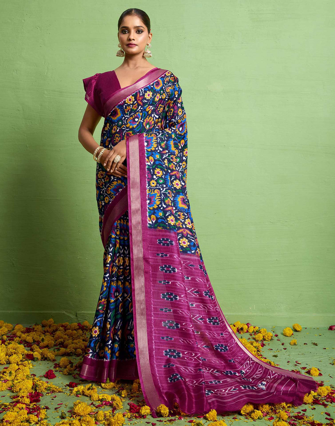 Multicoloured Silk Zari Printed Saree