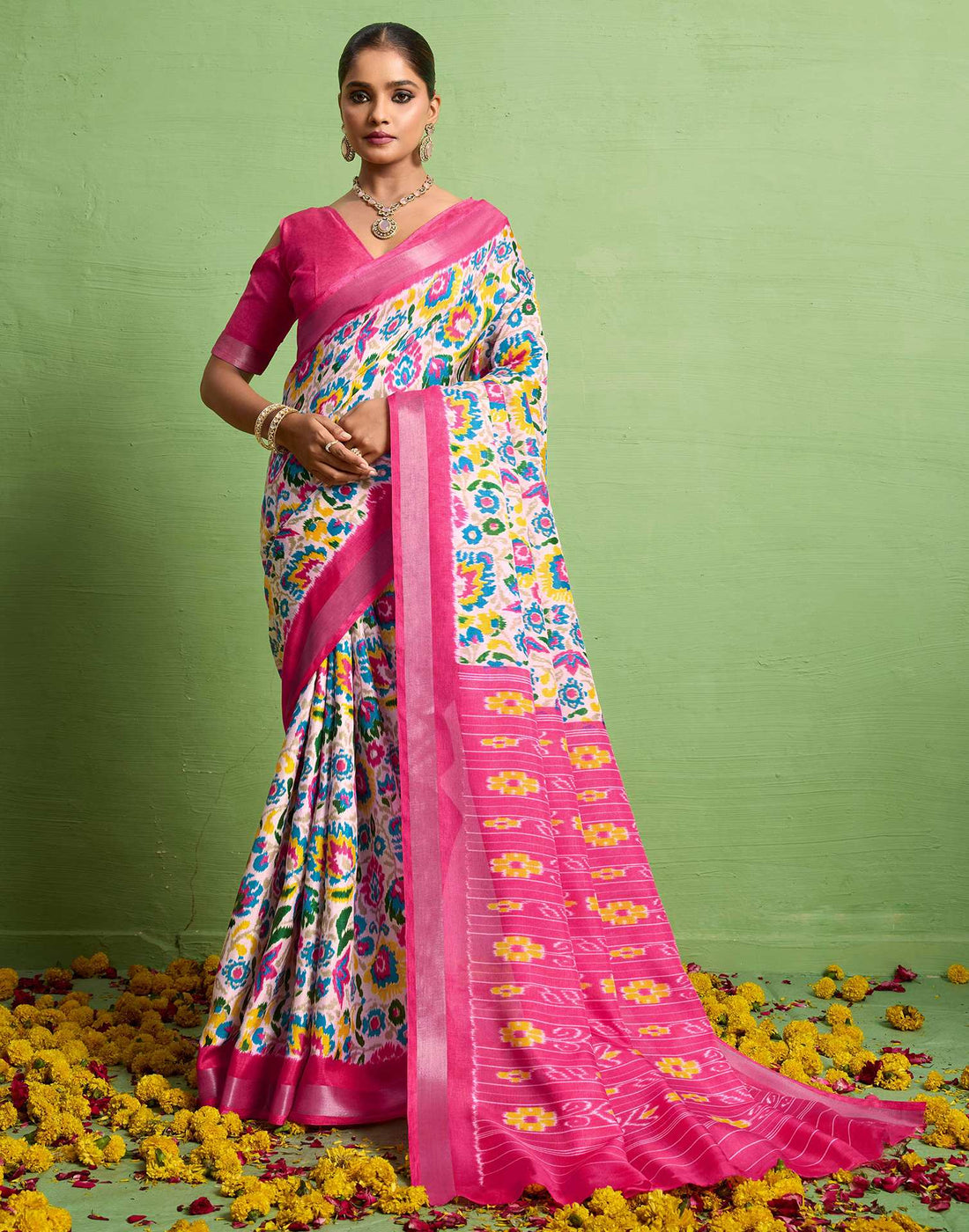 Pink Silk Zari Printed Saree