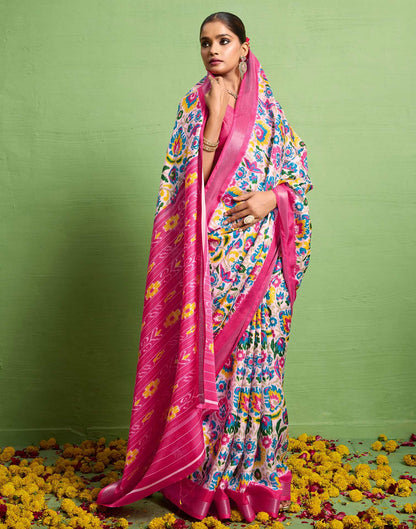 Pink Silk Zari Printed Saree