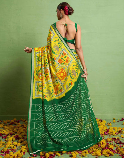 Yellow Silk Zari Printed Saree