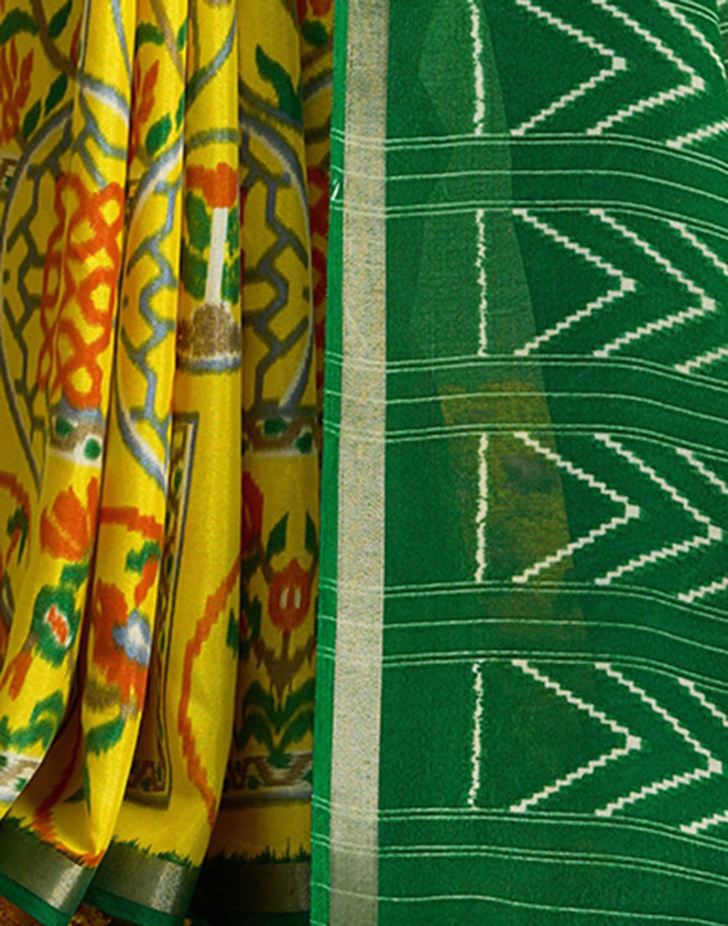 Yellow Silk Zari Printed Saree