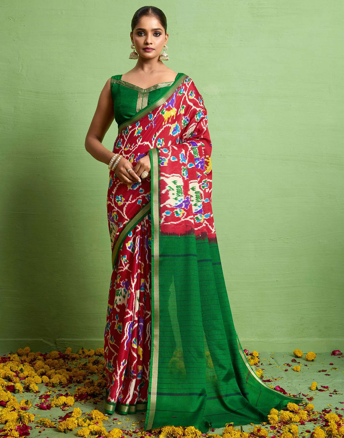 Red Silk Zari Printed Saree