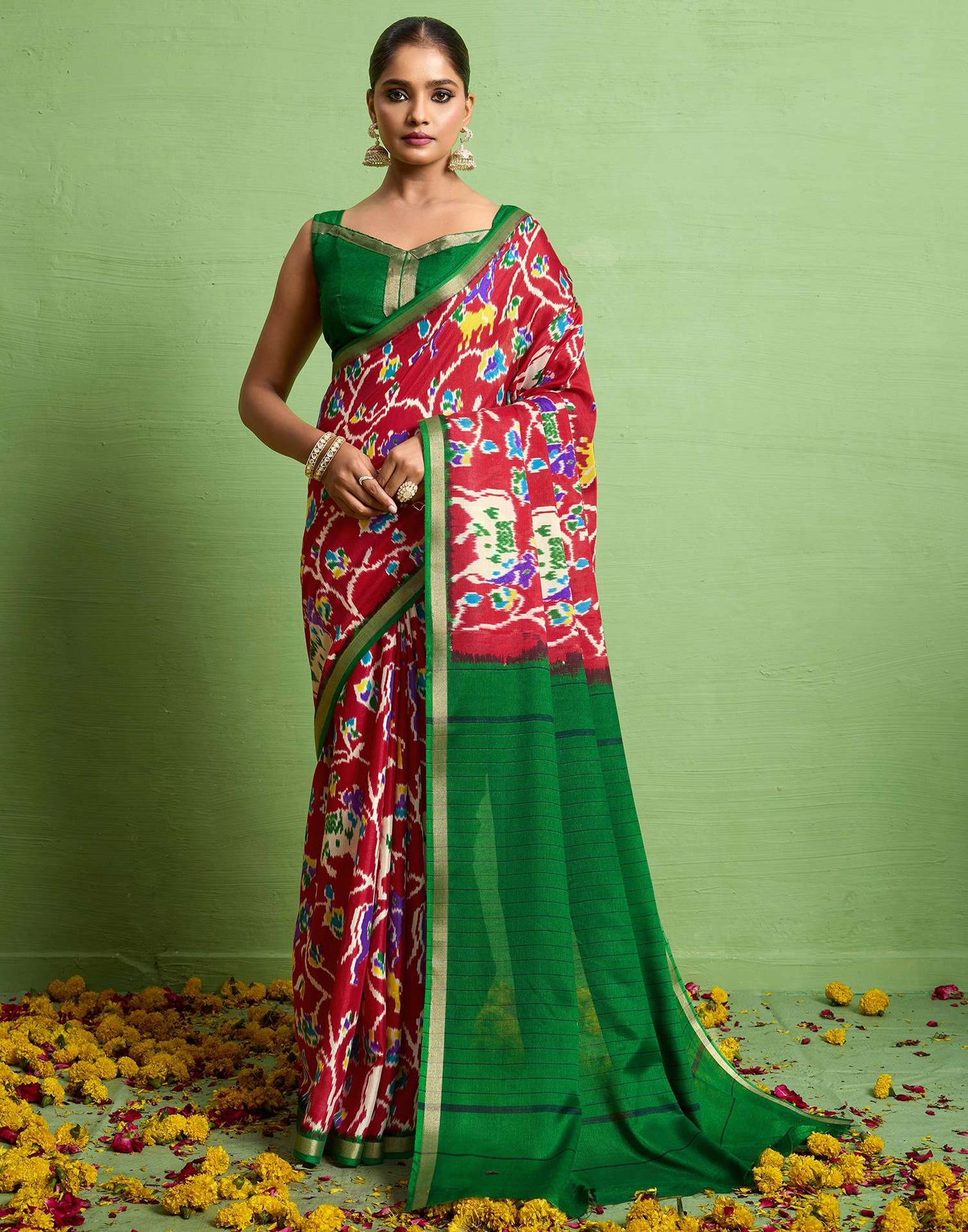 Red Silk Zari Printed Saree