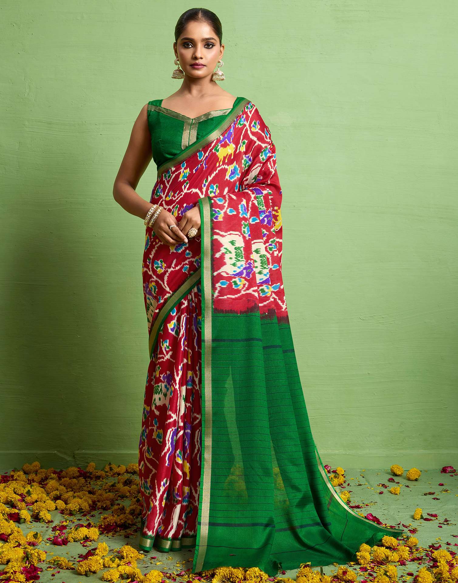 Red Silk Zari Printed Saree