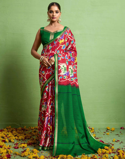 Red Silk Zari Printed Saree