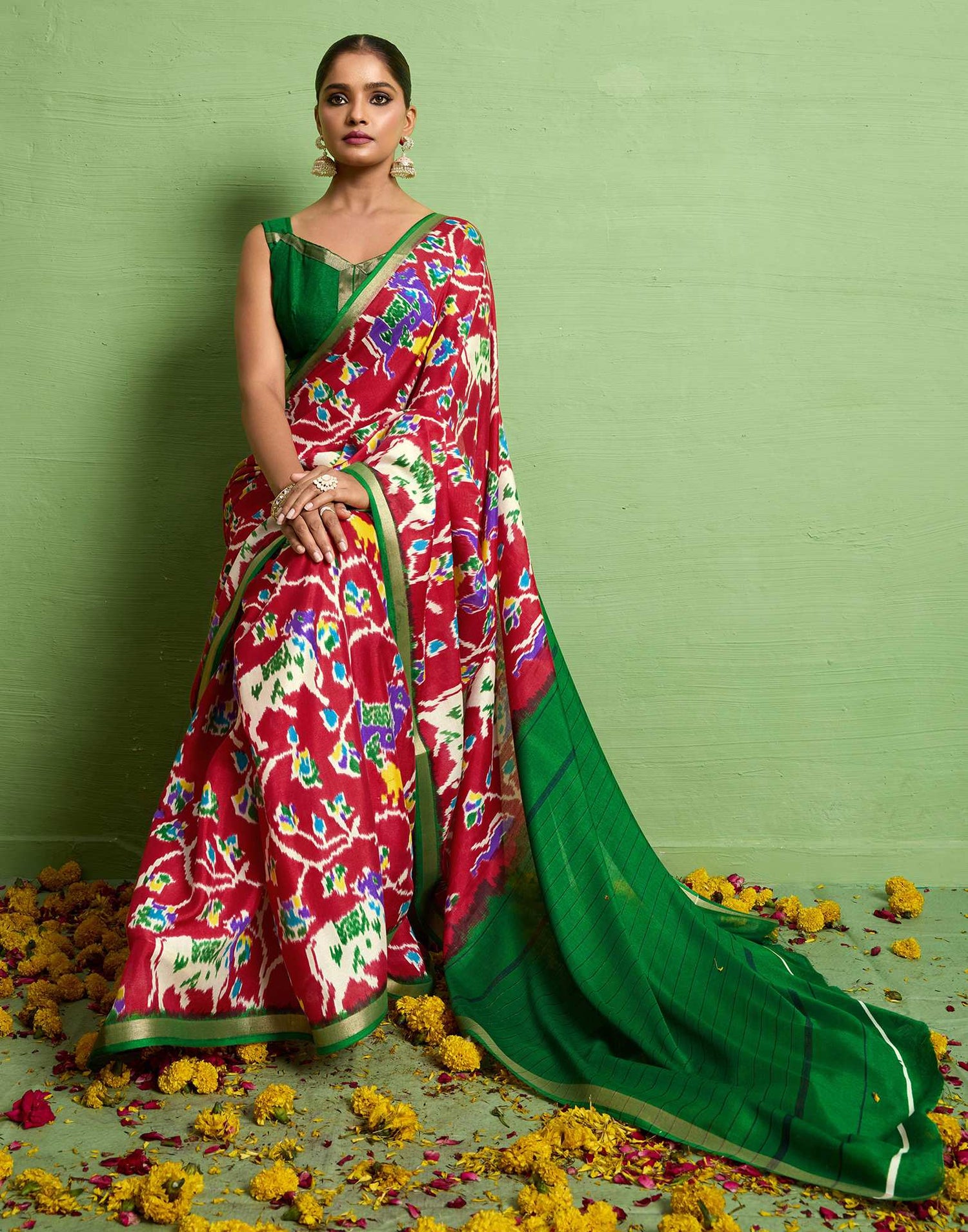 Red Silk Zari Printed Saree