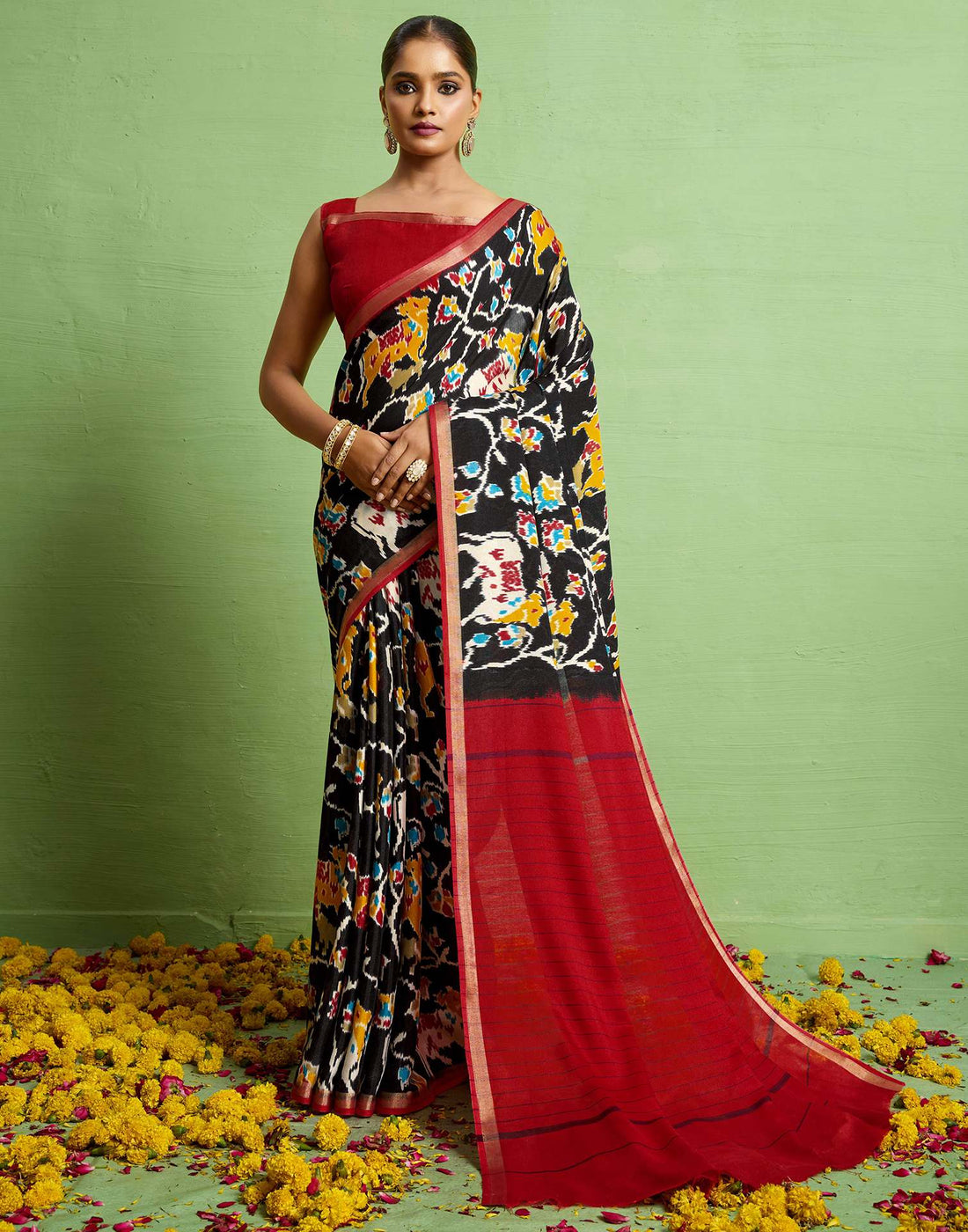 Red Silk Zari Printed Saree