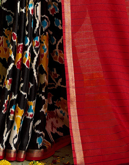 Red Silk Zari Printed Saree