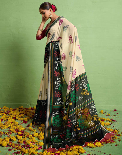 Black Silk Zari Floral Printed Saree