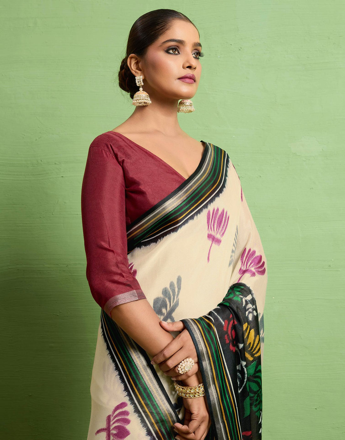 Black Silk Zari Floral Printed Saree