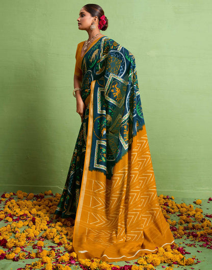 Yellow Silk Zari Printed Saree