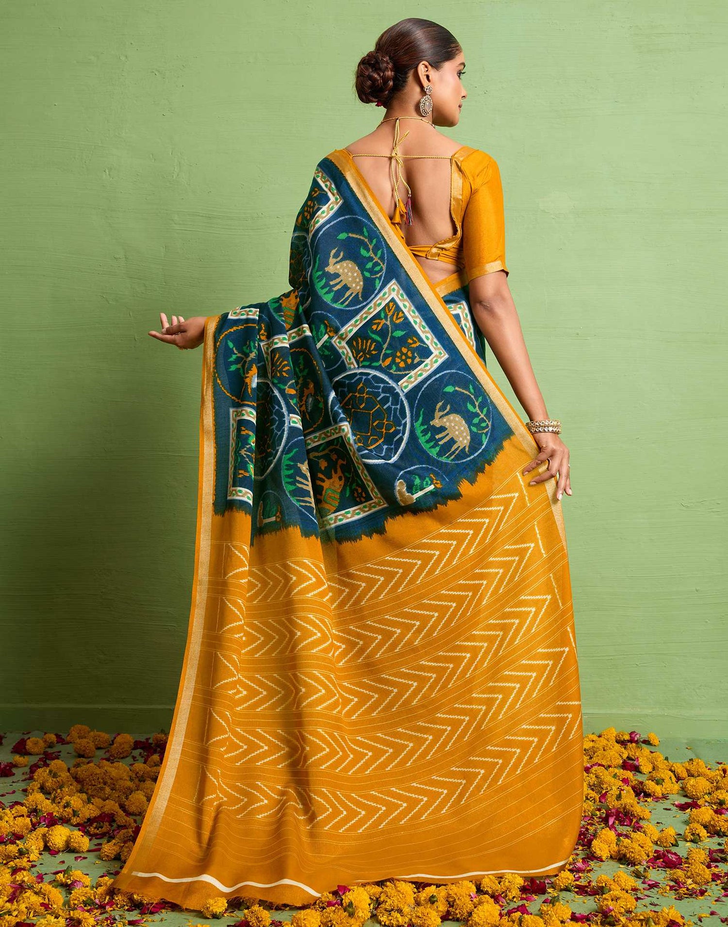 Yellow Silk Zari Printed Saree