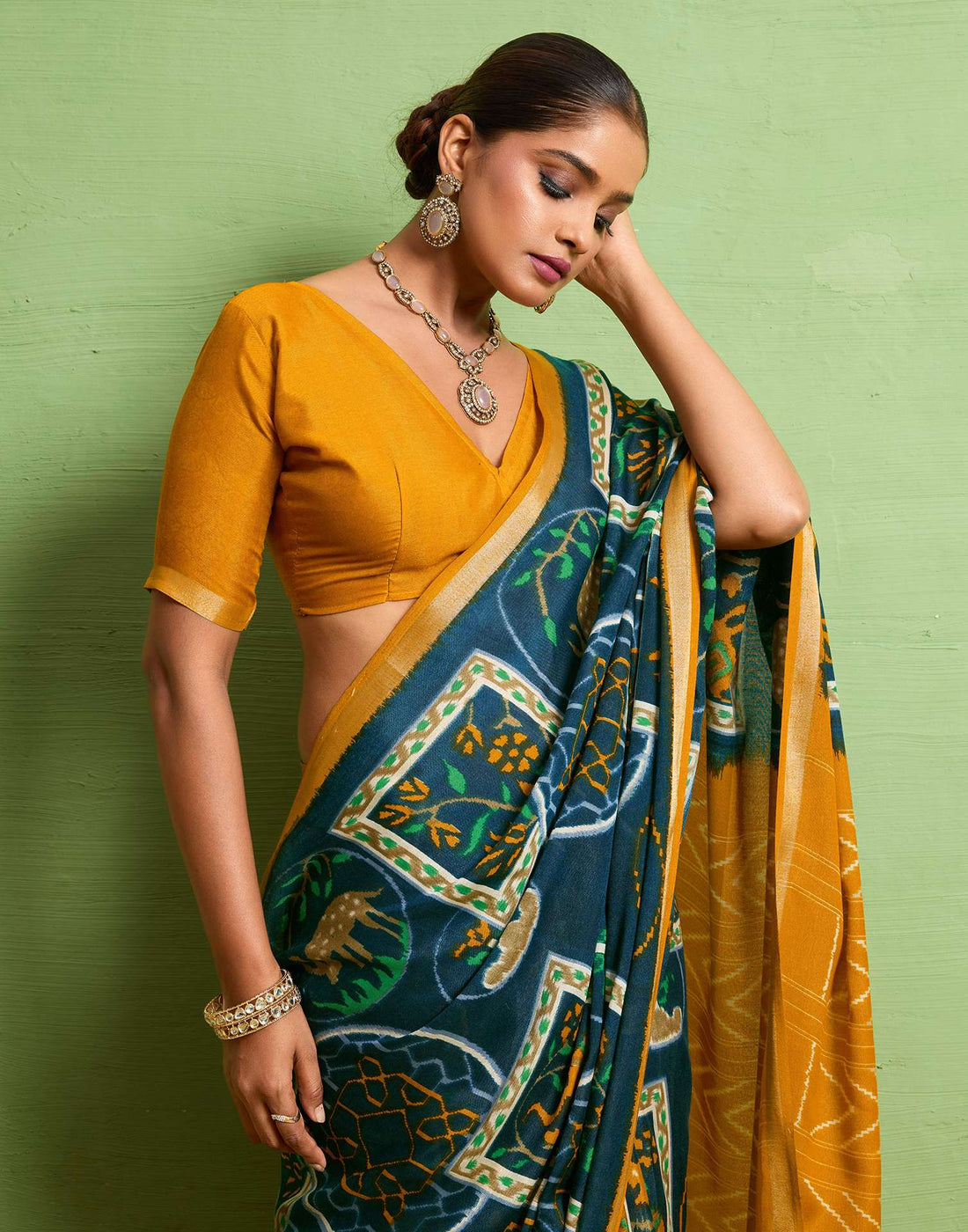Yellow Silk Zari Printed Saree
