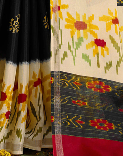 Black Silk Zari Floral Printed Saree